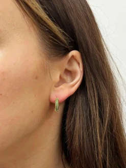 Earrings*SVNX Diamante Huggie Hoop Earring in and Green Gold