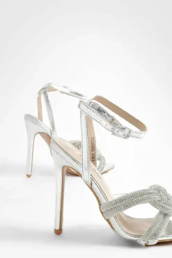 Heels*boohoo Diamante Knot Detail 2 Part Stiletto Heel silver