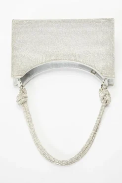 Shoulder Bags|Handbags*Quiz Diamante Knot Shoulder Bag Silver