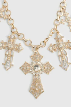 Necklaces*boohoo Diamante Large Cross Statement Necklace gold