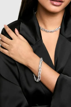 Bracelets*boohoo Diamante Layered Twist Bracelet silver