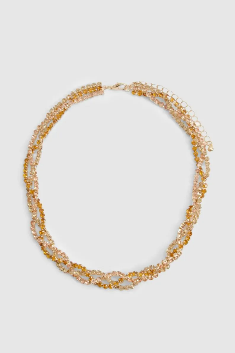 Necklaces*boohoo Diamante Layered Twist Necklace gold
