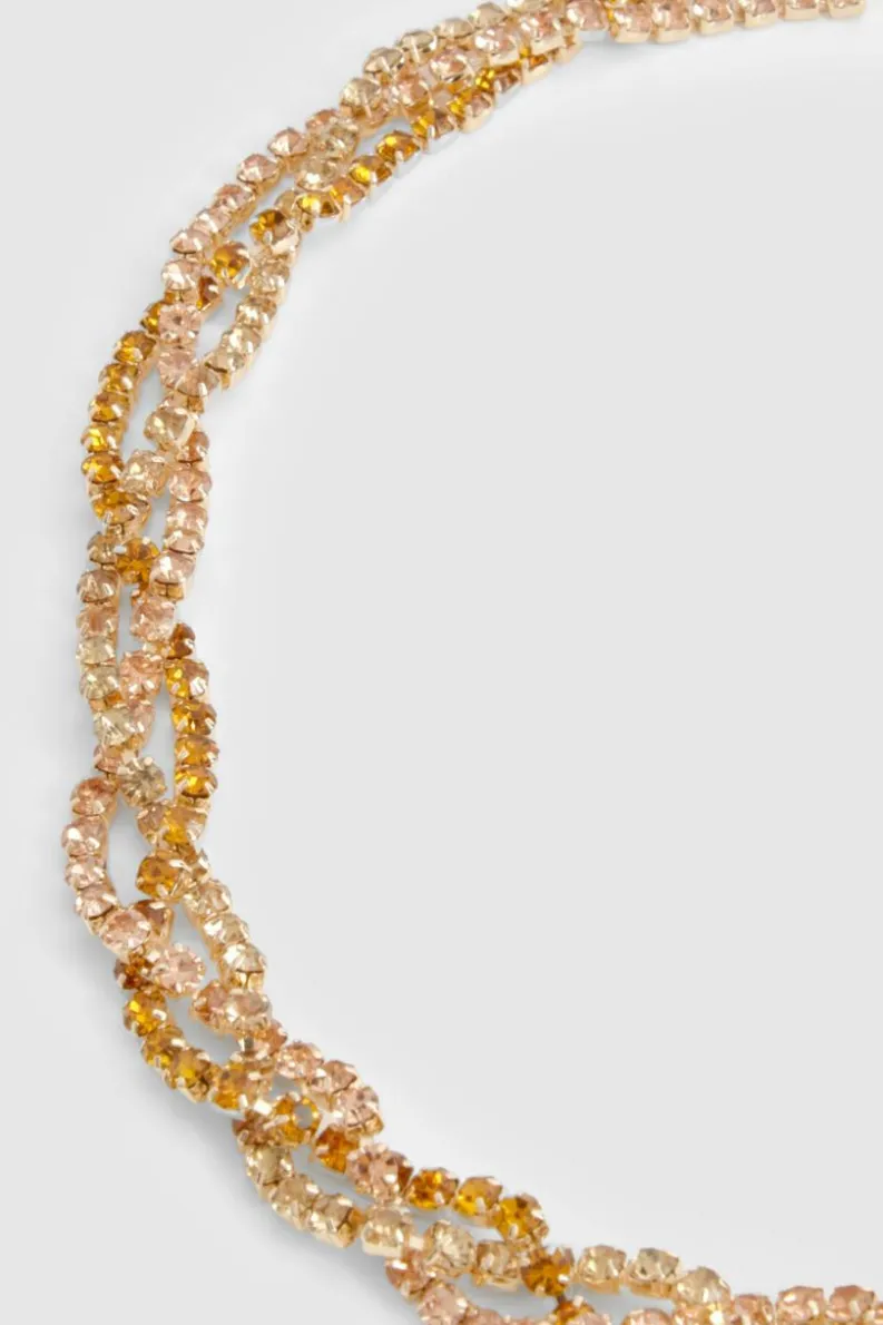 Necklaces*boohoo Diamante Layered Twist Necklace gold