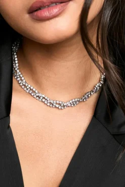 Necklaces*boohoo Diamante Layered Twist Necklace silver