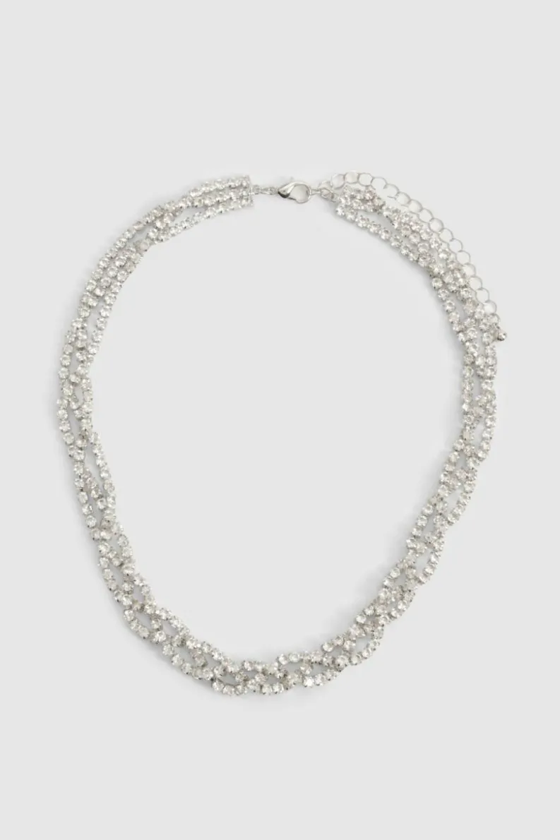 Necklaces*boohoo Diamante Layered Twist Necklace silver