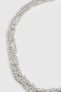 Necklaces*boohoo Diamante Layered Twist Necklace silver