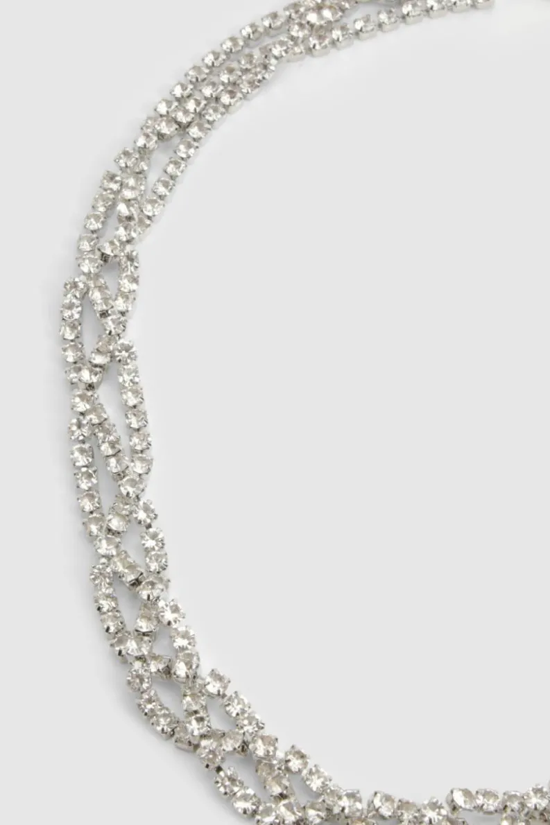 Necklaces*boohoo Diamante Layered Twist Necklace silver