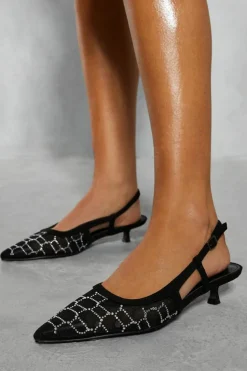 Heels*MissPap Diamante Mesh Pointed Low Heels black