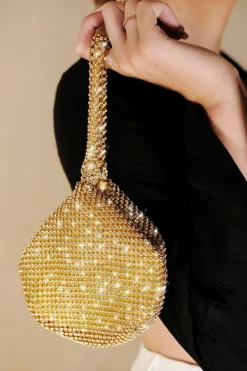 Handbags*Where's That From Diamante' Mini Chainmail Pouch Bag Rose Gold
