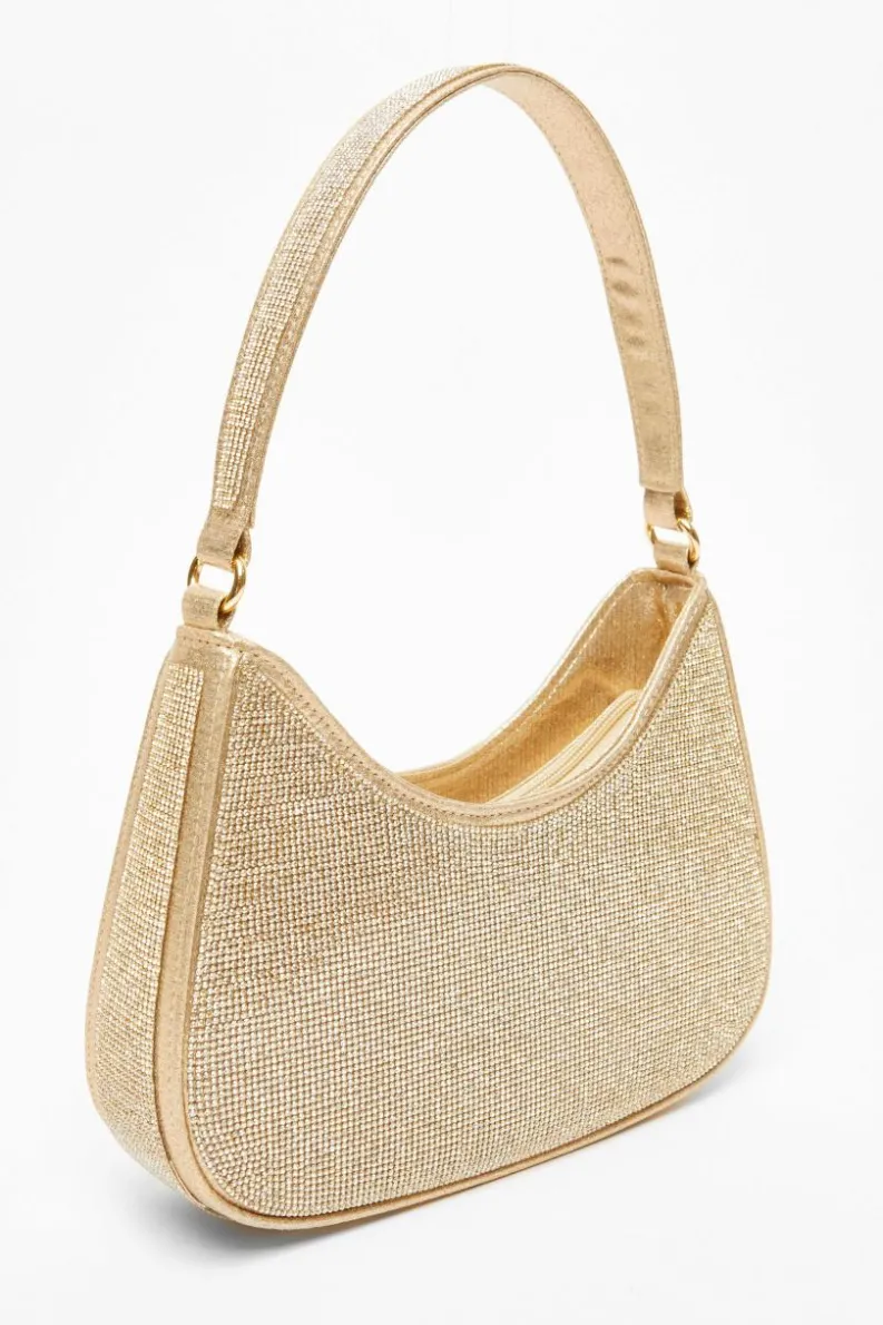 Shoulder Bags|Handbags*Quiz Diamante Shoulder Bag Gold