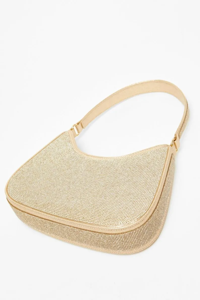 Shoulder Bags|Handbags*Quiz Diamante Shoulder Bag Gold