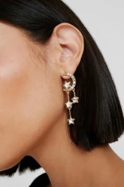 Earrings*NastyGal Diamante Star And Moon Drop Earrings gold