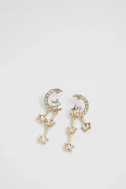 Earrings*NastyGal Diamante Star And Moon Drop Earrings gold