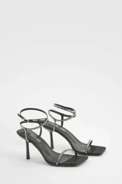 Heels*boohoo Diamante Strappy Square Toe Heels black