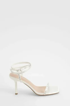 Heels*boohoo Diamante Strappy Square Toe Heels white