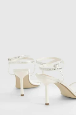 Heels*boohoo Diamante Strappy Square Toe Heels white