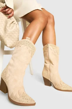 Cowboy Boots|All Boots*boohoo Diamante Studded Western Cowboy Boots beige