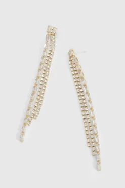 Earrings*boohoo Diamante Tassel Drop Earrings gold