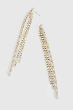Earrings*boohoo Diamante Tassel Drop Earrings gold