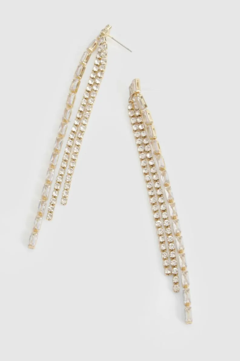 Earrings*boohoo Diamante Tassel Drop Earrings gold