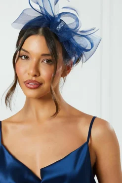 Hair Accessories*Quiz Diamante Trim Bow Headband Fascinator Navy