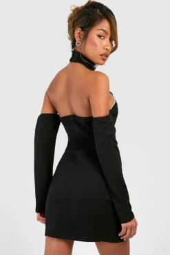 Bodycon Dresses*boohoo Diamante Trim Halterneck Mini Dress black