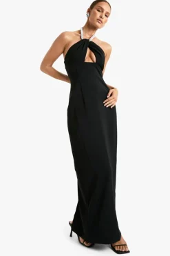 Bodycon Dresses|Maxi Dresses*boohoo Diamante Trim Halterneck Maxi Dress black