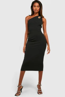 Bodycon Dresses|Midi Dresses*boohoo Diamante Trim One Shoulder Midi Dress black