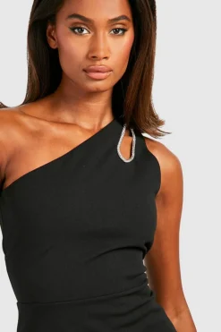 Bodycon Dresses|Midi Dresses*boohoo Diamante Trim One Shoulder Midi Dress black