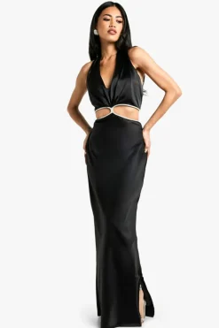 Mini Dresses|Maxi Dresses*boohoo Diamante Trim Twist Front Maxi Dress black