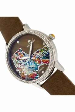 Watches*Empress Diana Automatic Engraved MOP Leather-Band Watch Olive