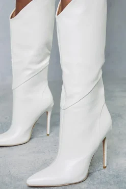 Knee High Boots*MissPap Dip Front Knee High Boots white