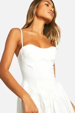 Skater Dresses*boohoo Dipped Waist Milkmaid Mini Dress ivory