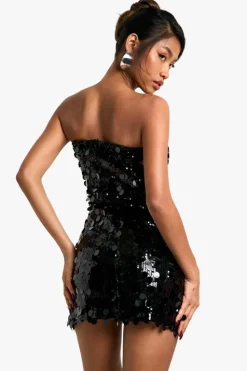Skater Dresses*boohoo Disc Sequin Bandeau Skater Dress black