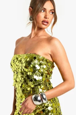 Skater Dresses*boohoo Disc Sequin Bandeau Skater Dress chartreuse