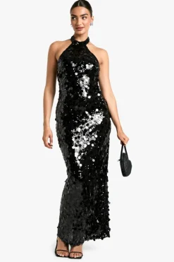 Maxi Dresses|Dresses*boohoo Disc Sequin Halterneck Maxi Dress black