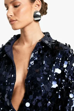 Shirt Dresses*boohoo Disc Sequin Shirt Dress navy