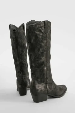 Cowboy Boots|All Boots*boohoo Distressed Cowboy Western Boots black