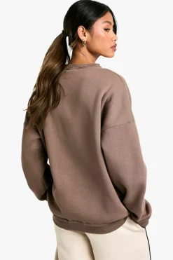 Sweatshirts|Hoodies & Sweatshirts*boohoo DISTRESSED DETAIL OVERSIZED CREW NECK SWEATSHIRT mocha