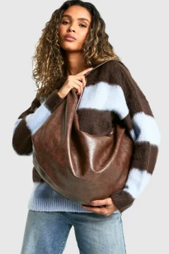 Handbags|Tote Bags*boohoo Distressed Faux Leather Slouchy Tote Bag chocolate