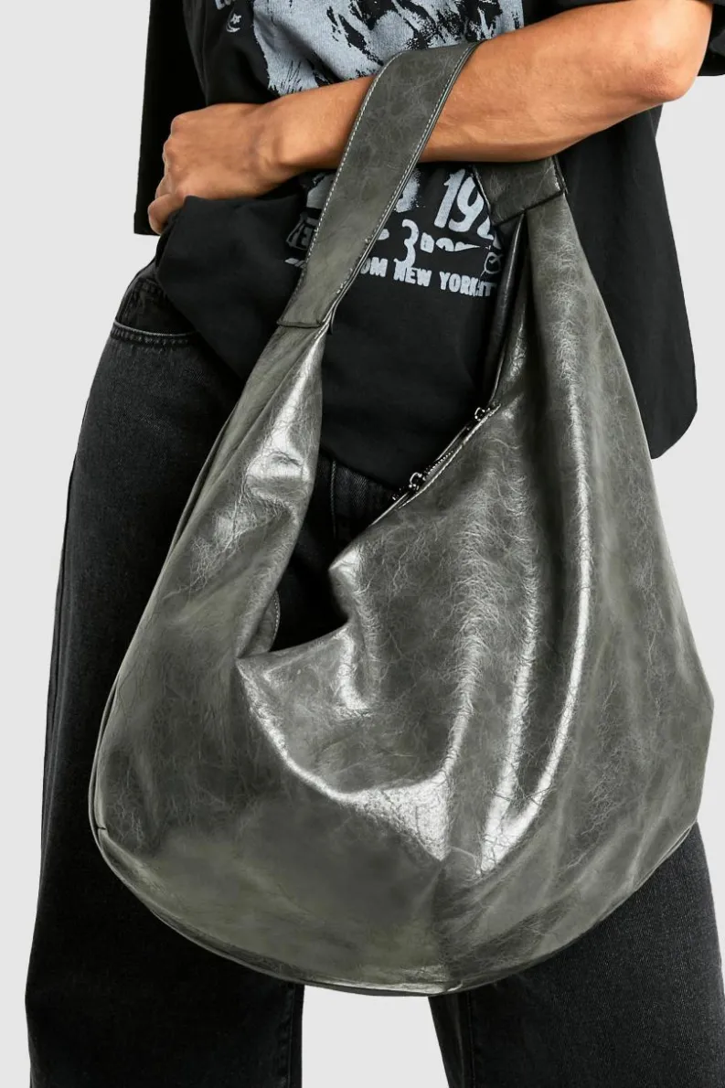 Handbags|Tote Bags*boohoo Distressed Faux Leather Slouchy Tote Bag charcoal
