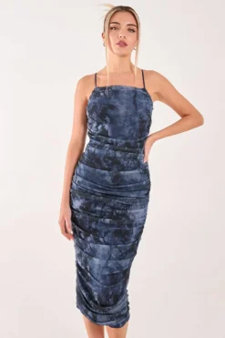 Midi Dresses*Pink Vanilla Distressed Mesh Racer Midi Dress Navy