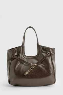 Shoulder Bags|Handbags*boohoo Distressed PU Strap Detail Shoulder Bag dark brown
