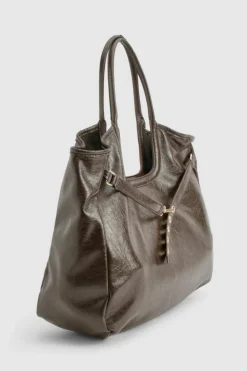 Shoulder Bags|Handbags*boohoo Distressed PU Strap Detail Shoulder Bag dark brown