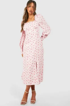 Skater Dresses|Midi Dresses*boohoo Ditsy Corset Milkmaid Midi Dress pink