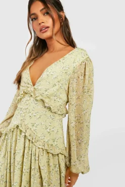 Midi Dresses*boohoo Ditsy Floral Waist Detail Midi Dress pale green