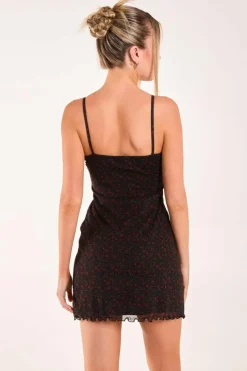 Cami Dresses*Pink Vanilla Ditsy Print Mesh Cami Dress Black