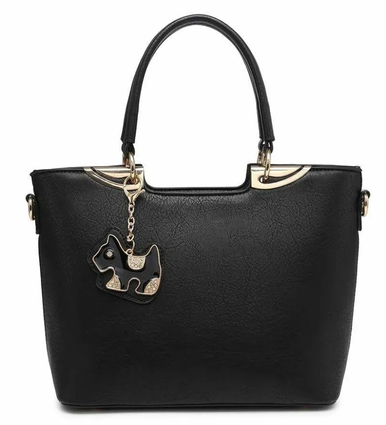 Tote Bags*Kitise Dog Charm Rommy Tote Handbag Shoulder Bag With Strap Black