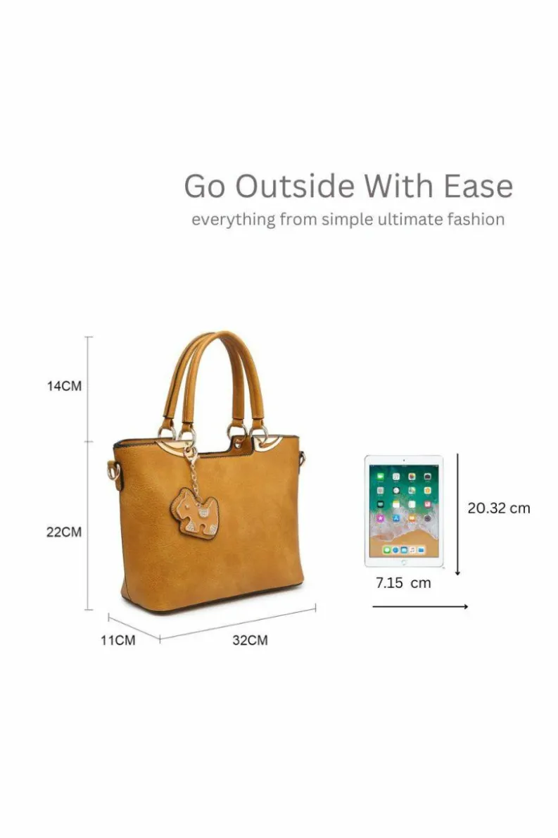 Tote Bags*Kitise Dog Charm Rommy Tote Handbag Shoulder Bag With Strap Black