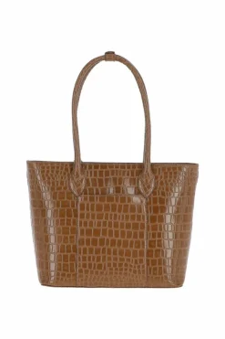 Shoulder Bags*Ashwood Leather Dolce Vita' Croc Print Real Leather Shopper Bag Tan